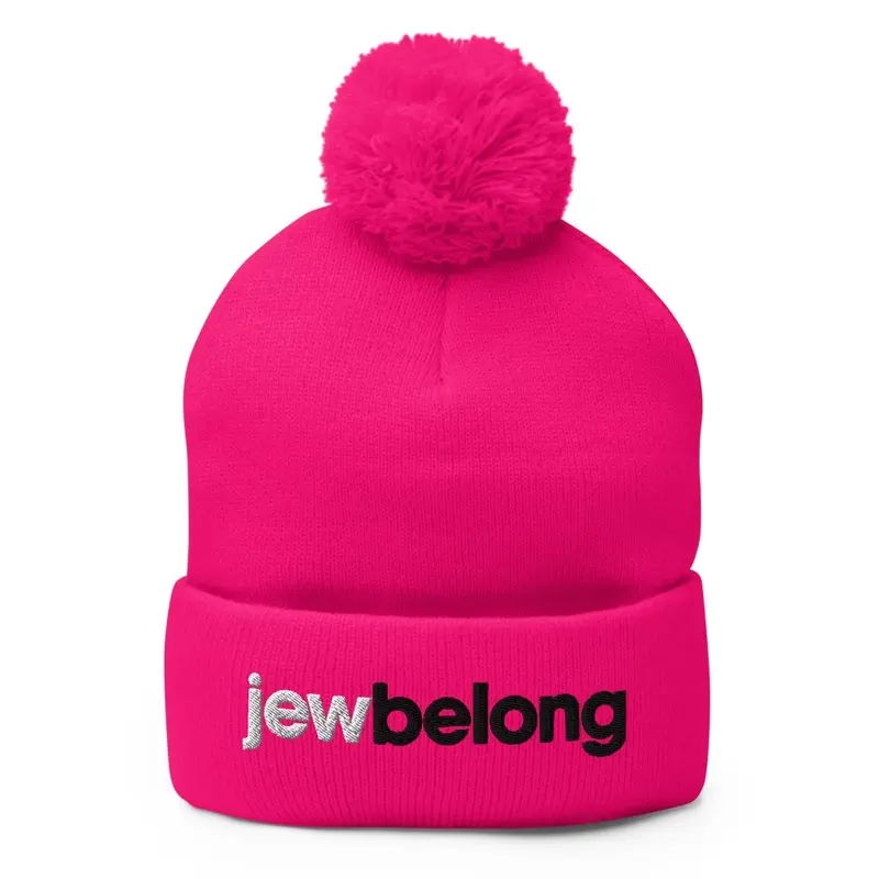 Hot pink pom-pom beanie with logo